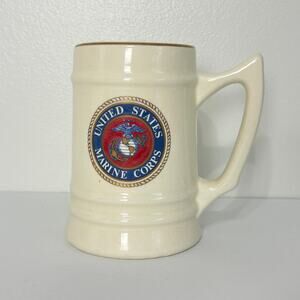Vintage USMC US Marines Corps Beer Stein ATCO Ceramic Gold Rim Mug 6"